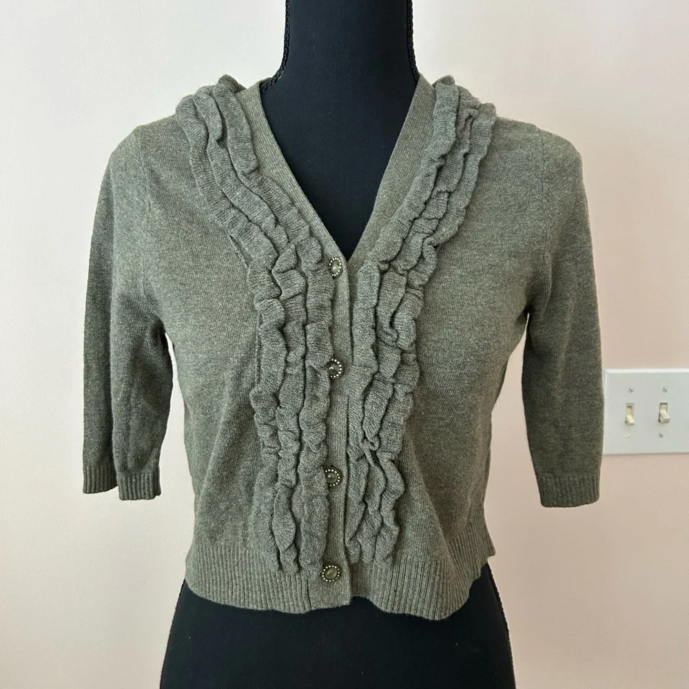 MOTH Goffered Front Ruffle Cardigan Cropped Sweater - Size S - Picture 3 of 8
